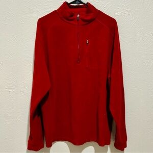 LL Bean Men's Size Large Red Fleece Quarter Zip Sweatshirt Pullover With Pockets